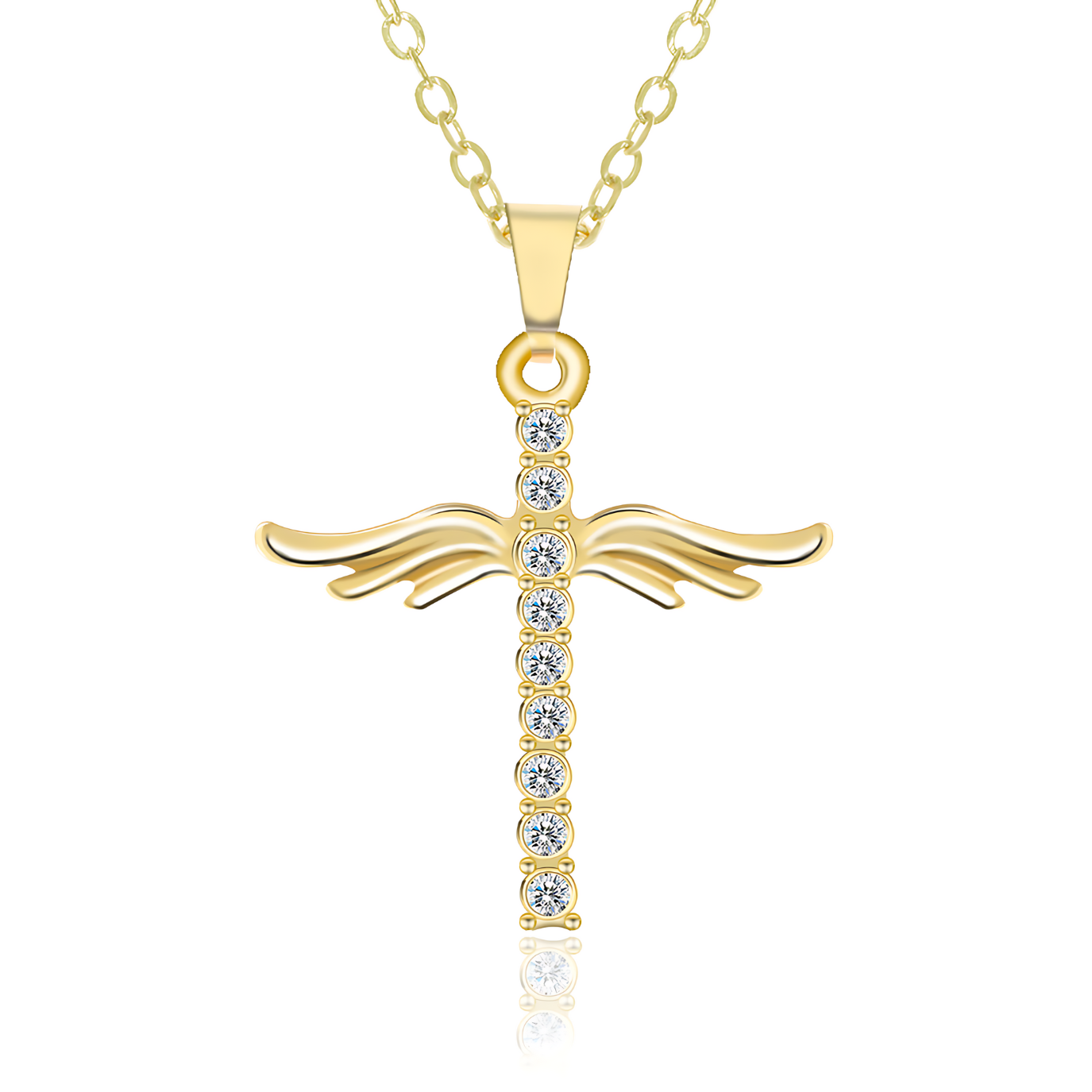 Diamond Angel Wings Cross Pendant