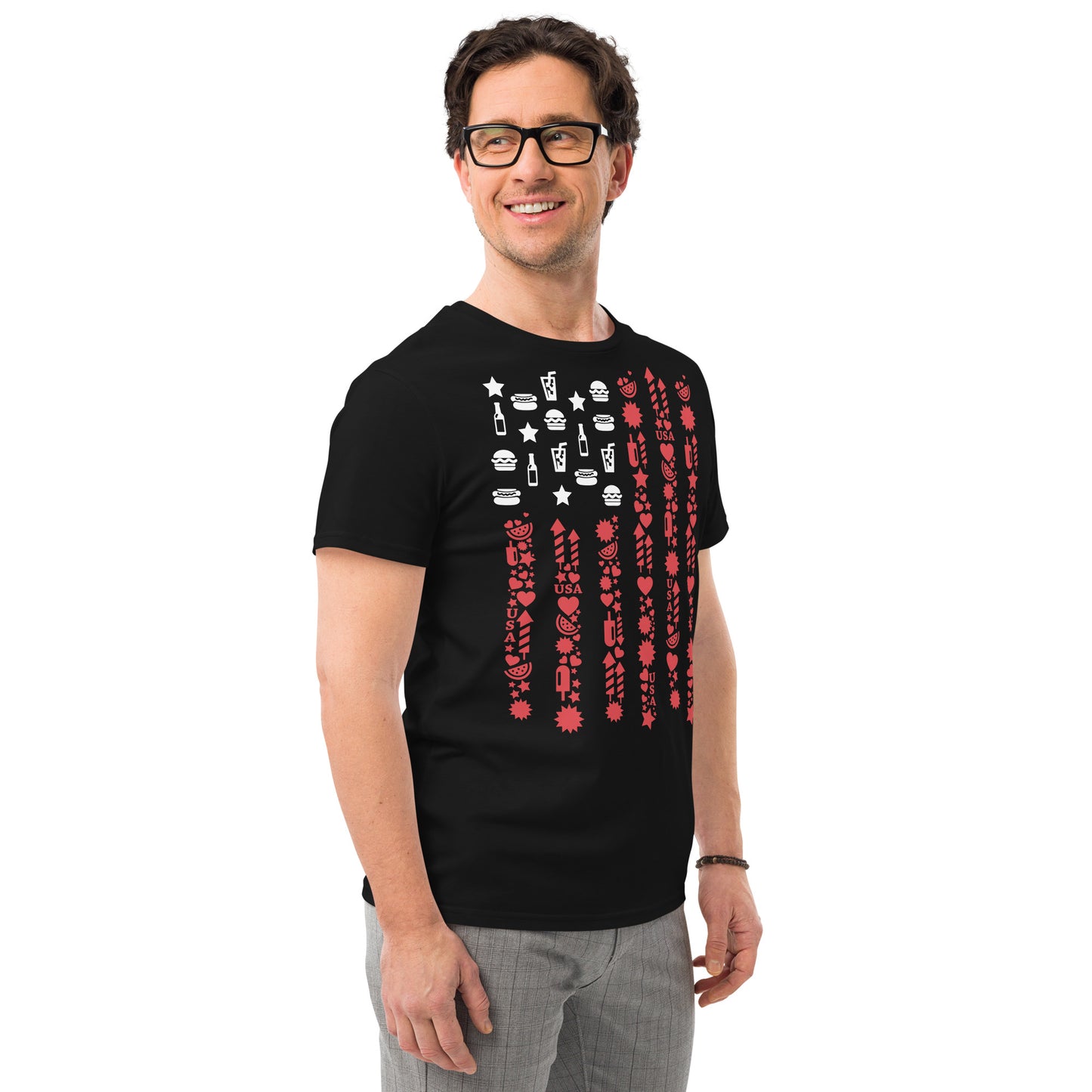 USA Flag Premium Cotton T-shirt in Black