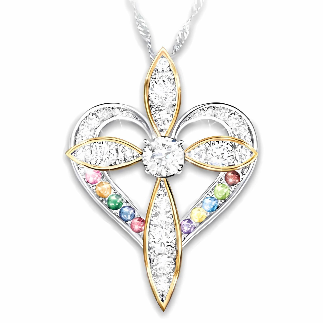 Gemstone Heart Cross Pendant