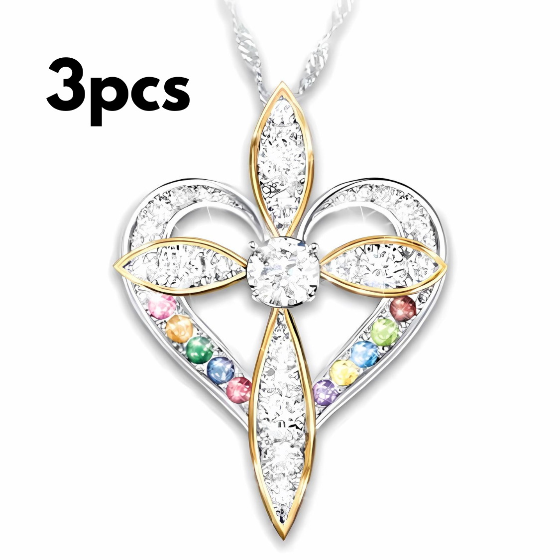 Gemstone Heart Cross Pendant