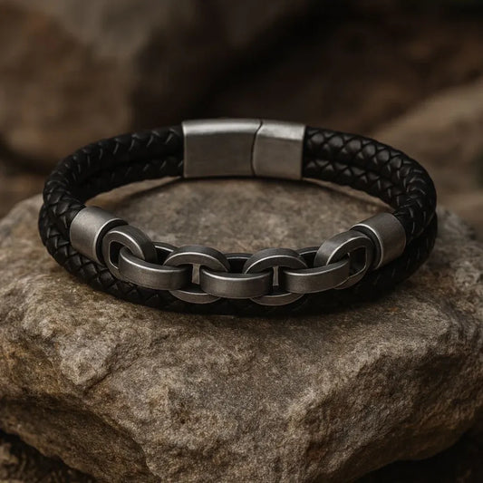 Norge Begir Chain and Leather Bracelet