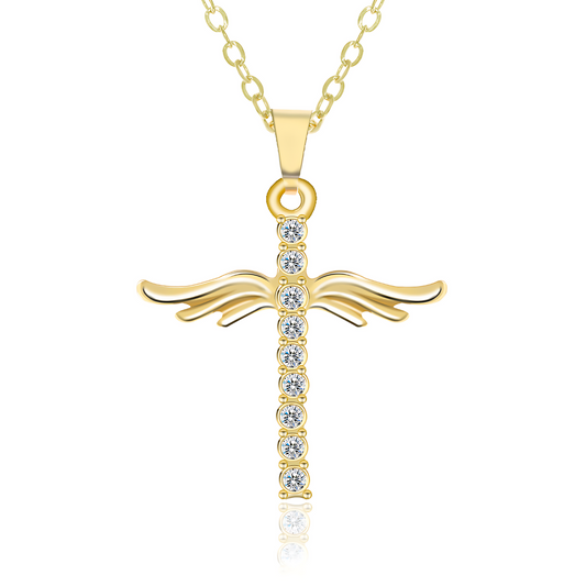 Diamond Angel Wings Cross Pendant