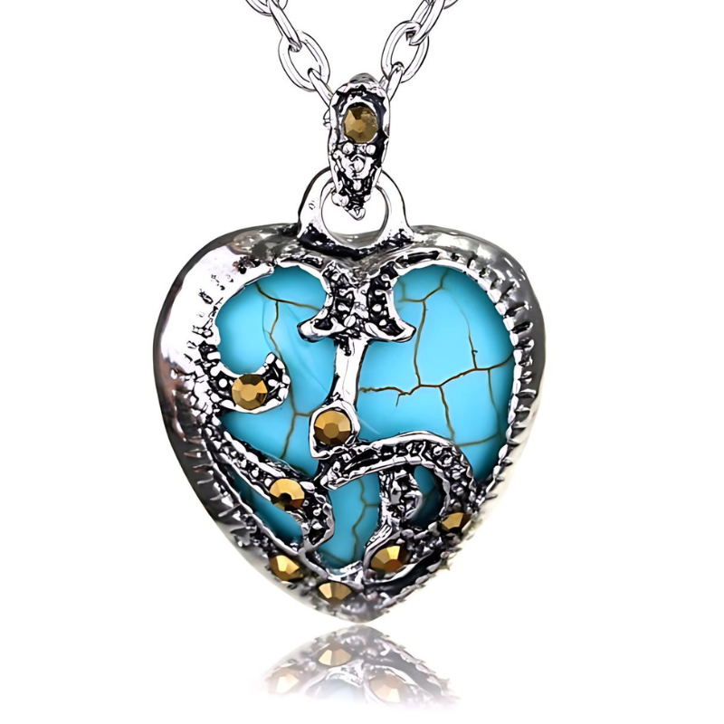 925 Sterling Silver Marcasite and Turquoise Heart Necklace