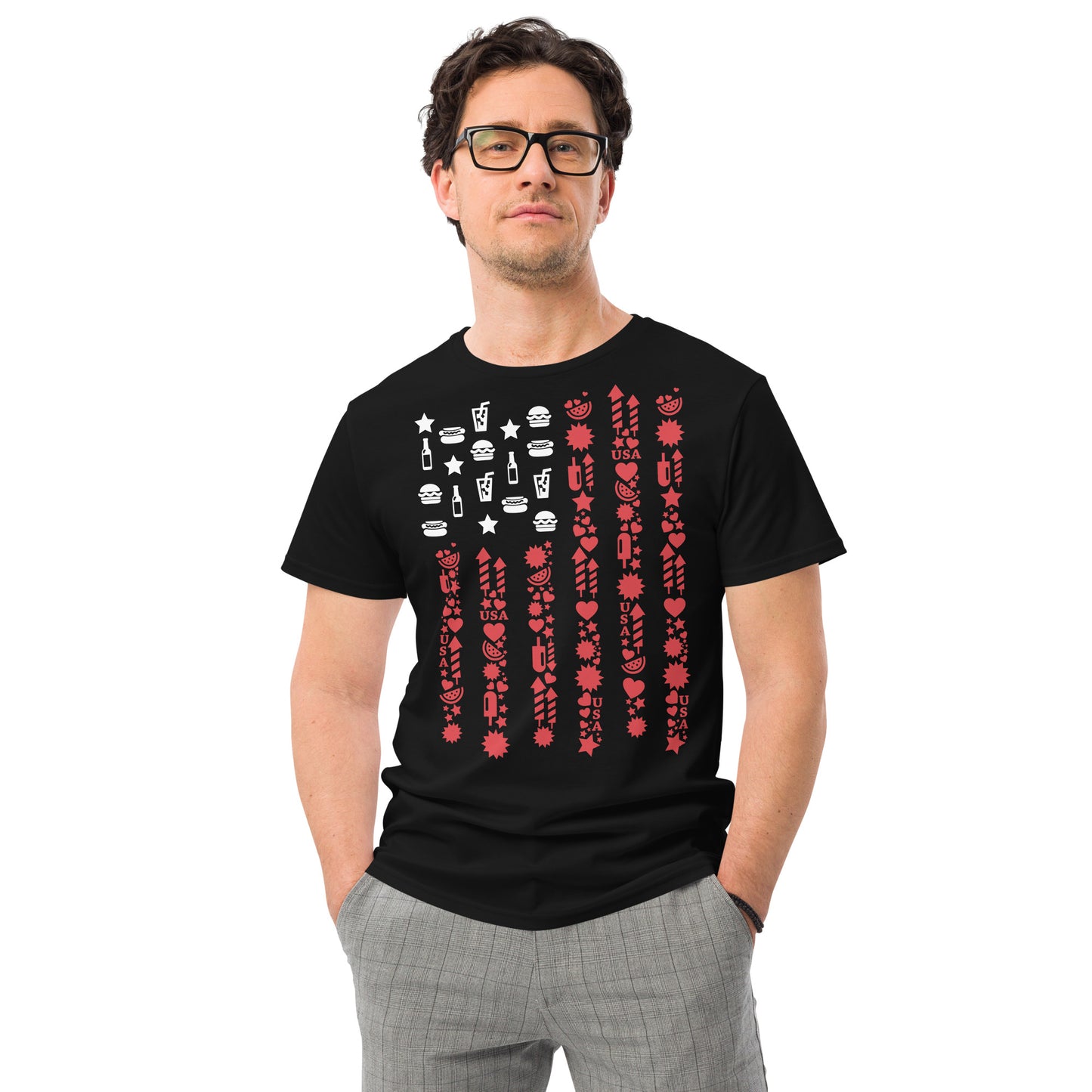 Men's USA Flag Premium Cotton T-shirt in Black