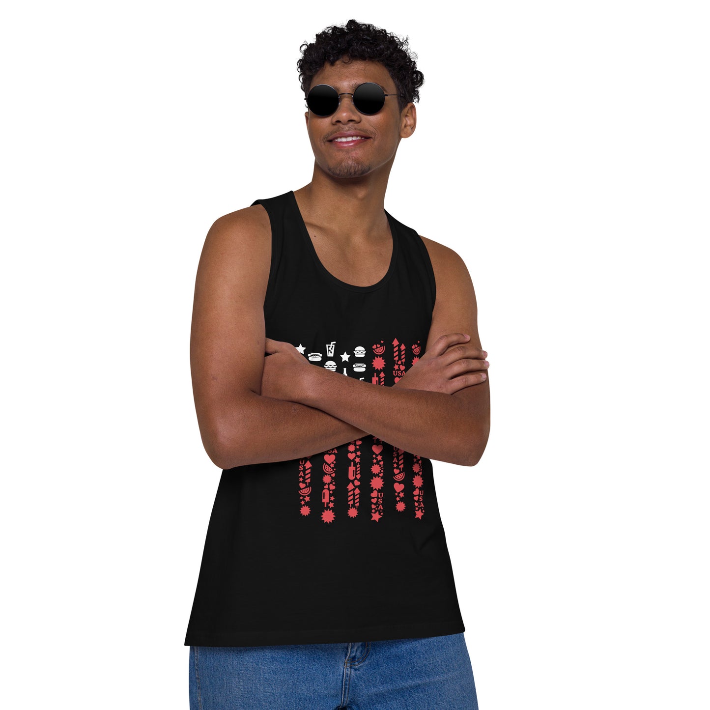 USA Flag Men’s Premium Tank Top in Black